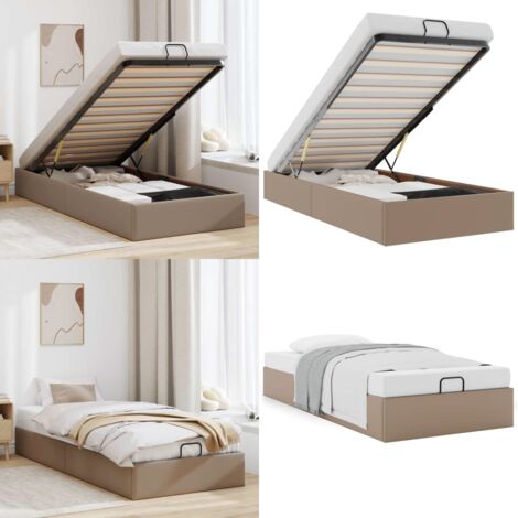 Estructura cama otomana sin colchón cappucino cuero sintético - Estructura de cama - Almacenamiento debajo de la cama