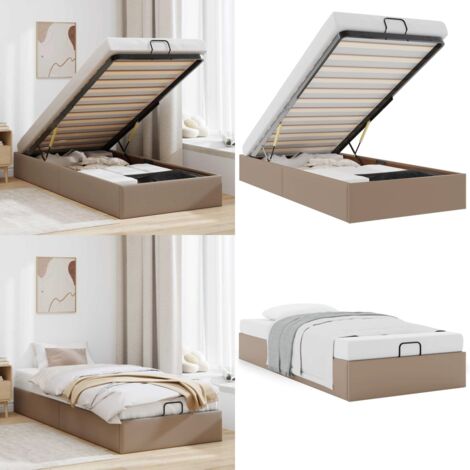 Estructura cama otomana sin colchón cappucino cuero sintético - Estructura de cama - Almacenamiento debajo de la cama
