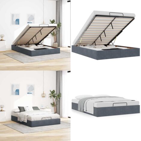 Estructura cama otomana sin colchón gris oscuro 140x200cm - Estructura de cama - Almacenamiento debajo de la cama