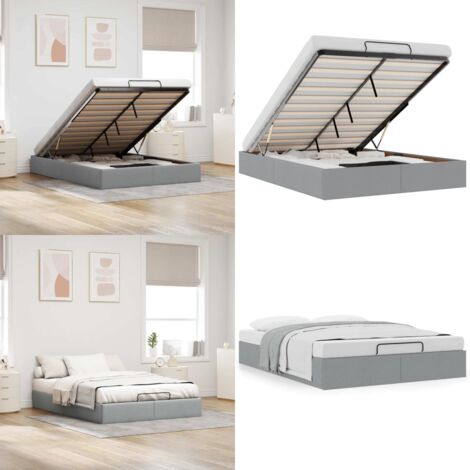 Estructura cama otomana sin colchón tela gris claro 140x200cm - Estructura de cama - Almacenamiento debajo de la cama