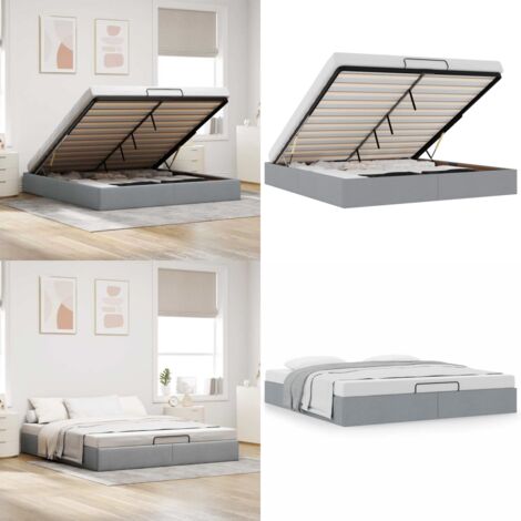 Estructura cama otomana sin colchón tela gris claro 180x200cm - Estructura de cama - Almacenamiento debajo de la cama