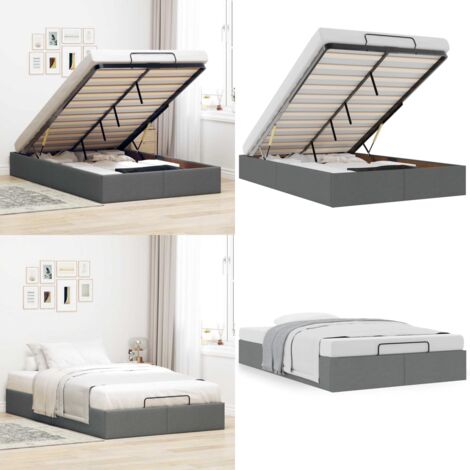 Estructura cama otomana sin colchón tela gris oscuro 120x200cm - Estructura de cama - Almacenamiento debajo de la cama
