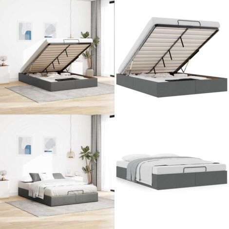 Estructura cama otomana sin colchón tela gris oscuro 140x190cm - Estructura de cama - Almacenamiento debajo de la cama