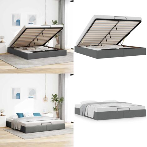 Estructura cama otomana sin colchón tela gris oscuro 160x200 cm - Estructura de cama - Almacenamiento debajo de la cama