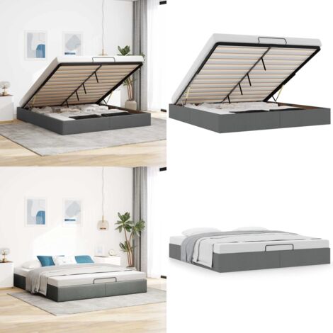 Estructura cama otomana sin colchón tela gris oscuro 180x200cm - Estructura de cama - Almacenamiento debajo de la cama