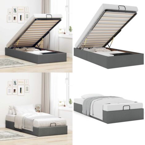 Estructura cama otomana sin colchón tela gris oscuro 80x200cm - Estructura de cama - Almacenamiento debajo de la cama