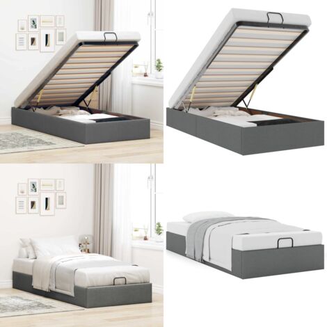 Estructura cama otomana sin colchón tela gris oscuro 90x190cm - Estructura de cama - Almacenamiento debajo de la cama
