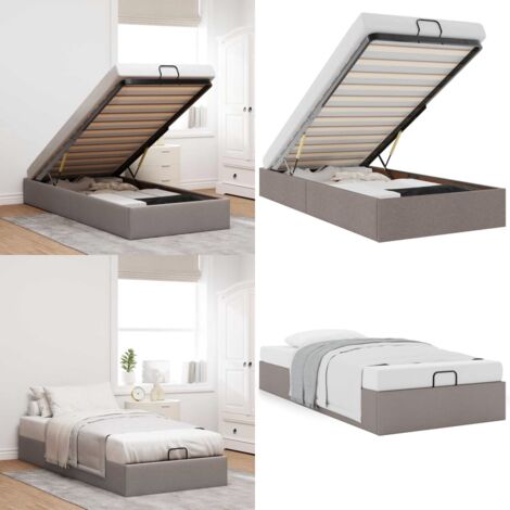 Estructura cama otomana sin colchón tela gris pardo 100x200cm - Estructura de cama - Almacenamiento debajo de la cama