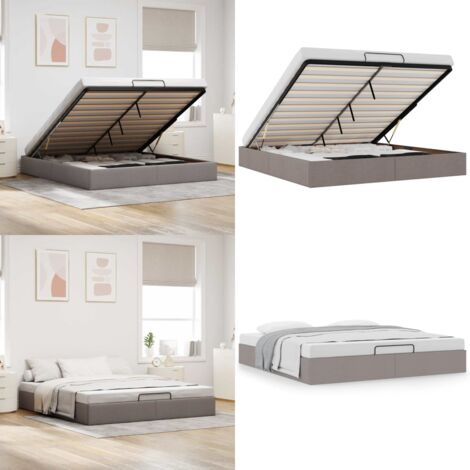 Estructura cama otomana sin colchón tela gris pardo 160x200cm - Estructura de cama - Almacenamiento debajo de la cama