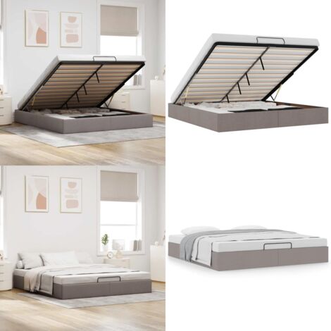 Estructura cama otomana sin colchón tela gris pardo 180x200 cm - Estructura de cama - Almacenamiento debajo de la cama