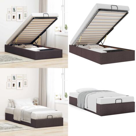 Estructura cama otomana sin colchón tela marrón oscuro 80x200cm - Estructura de cama - Almacenamiento debajo de la cama