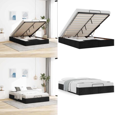 Estructura cama otomana sin colchón tela negra 140x190 cm - Estructura de cama - Almacenamiento debajo de la cama