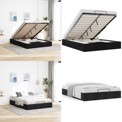 Estructura cama otomana sin colchón tela negro 140x200cm - Estructura de cama - Almacenamiento debajo de la cama