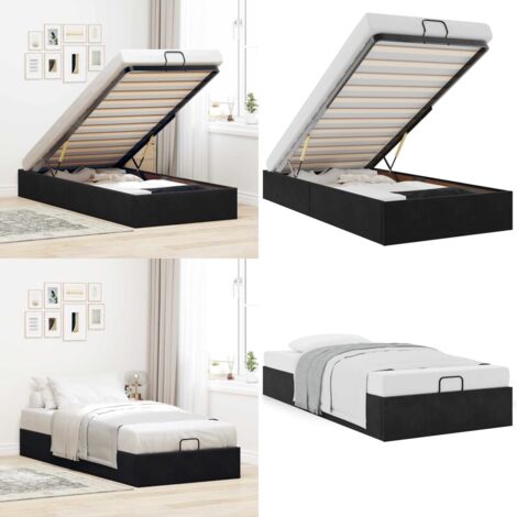 Estructura cama otomana sin colchón terciopelo negro 100x200 cm - Estructura de cama - Almacenamiento debajo de la cama
