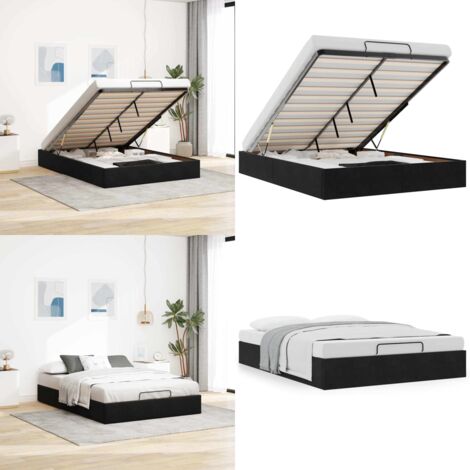 Estructura cama otomana sin colchón terciopelo negro 140x200cm - Estructura de cama - Almacenamiento debajo de la cama