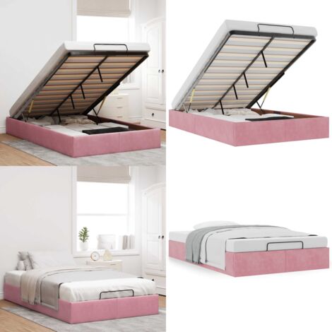 Estructura cama otomana sin colchón terciopelo rosa 120x190 cm - Estructura de cama - Almacenamiento debajo de la cama