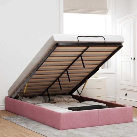 Estructura cama otomana sin colchón terciopelo rosa 120x200 cm