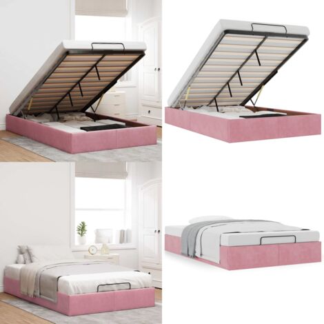 Estructura cama otomana sin colchón terciopelo rosa 120x200 cm - Estructura de cama - Almacenamiento debajo de la cama
