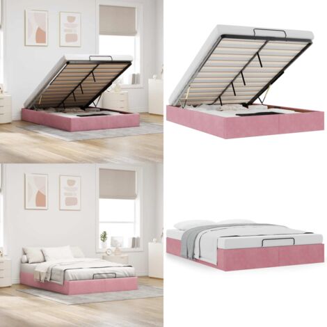 Estructura cama otomana sin colchón terciopelo rosa 140x190 cm - Estructura de cama - Almacenamiento debajo de la cama