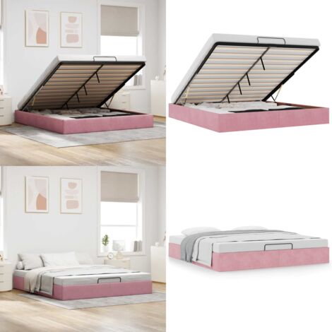 Estructura cama otomana sin colchón terciopelo rosa 160x200 cm - Estructura de cama - Almacenamiento debajo de la cama