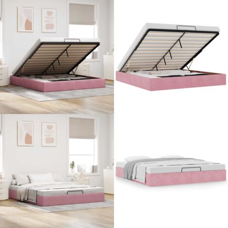 Estructura cama otomana sin colchón terciopelo rosa 180x200 cm - Estructura de cama - Almacenamiento debajo de la cama