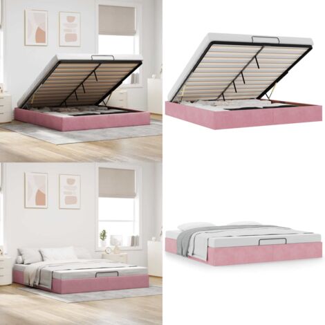 Estructura cama otomana sin colchón terciopelo rosa 200x200 cm - Estructura de cama - Almacenamiento debajo de la cama
