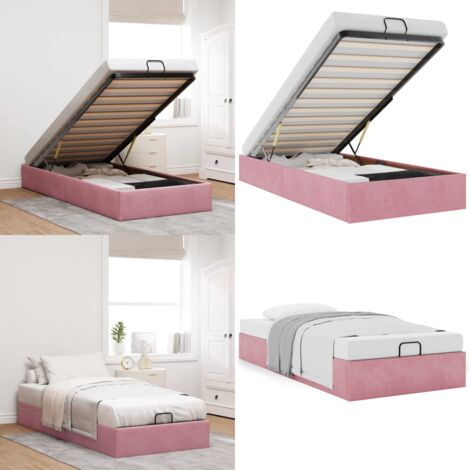Estructura cama otomana sin colchón terciopelo rosa 90x200 cm - Cama sin colchón - Estructura de cama