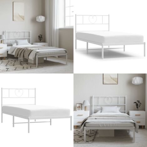 Estructura cama sin colchón con cabecero metal blanco 100x190cm - Estructura de cama - Cabecero de cama