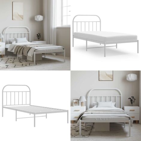 Estructura cama sin colchón con cabecero metal blanco 100x190cm - Estructura de cama - Cabecero de cama