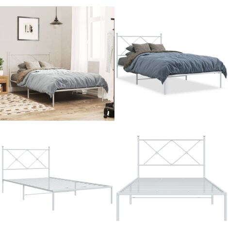 Estructura cama sin colchón con cabecero metal blanco 100x190cm - Estructura de cama - Cama con cabecero