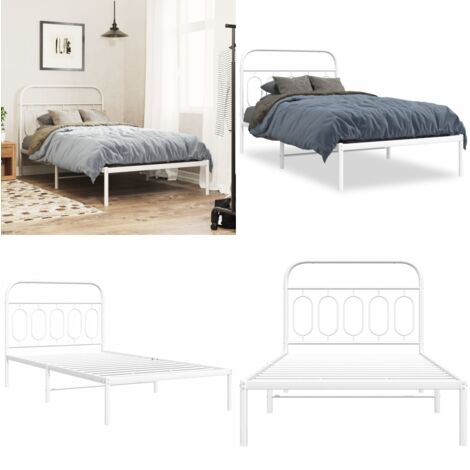 Estructura cama sin colchón con cabecero metal blanco 100x190cm - Estructura de cama - Cama con cabecero