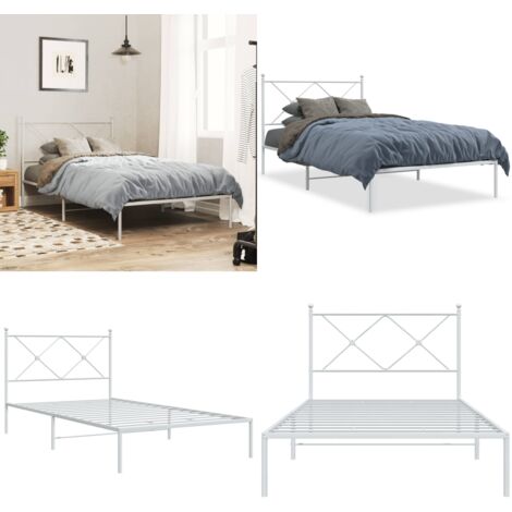 Estructura cama sin colchón con cabecero metal blanco 100x200cm - Estructura de cama - Cabecero de cama