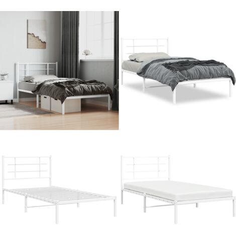 Estructura cama sin colchón con cabecero metal blanco 100x200cm - Estructura de cama - Cabecero de cama