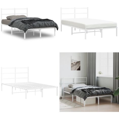 Estructura cama sin colchón con cabecero metal blanco 120x190cm - Cama sin colchón - Cabecero de cama