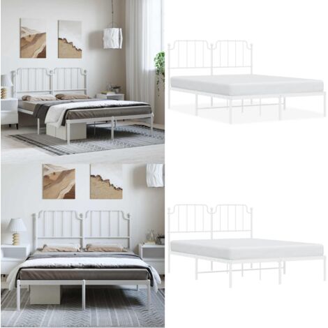 Estructura cama sin colchón con cabecero metal blanco 135x190cm - Cama sin colchón - Cabecero de cama