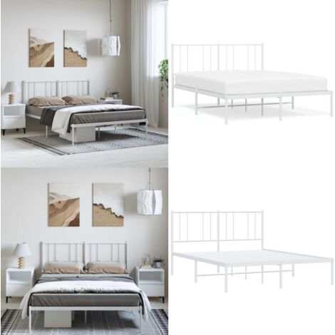 Estructura cama sin colchón con cabecero metal blanco 135x190cm - Cama sin colchón - Cabecero de cama