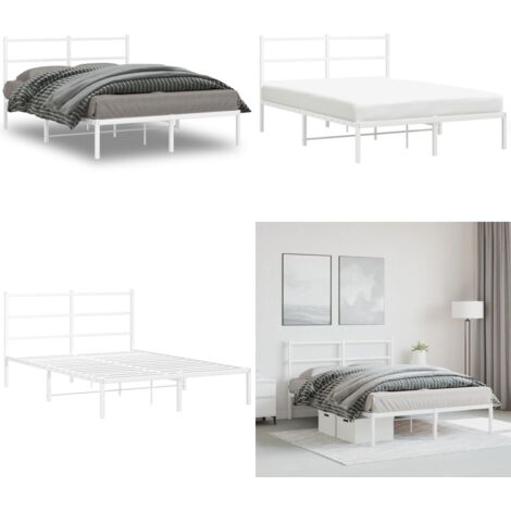 Estructura cama sin colchón con cabecero metal blanco 135x190cm - Cama sin colchón - Cabecero de cama