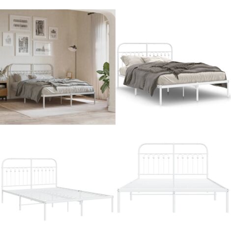 Estructura cama sin colchón con cabecero metal blanco 135x190cm - Estructura de cama - Cabecero de cama