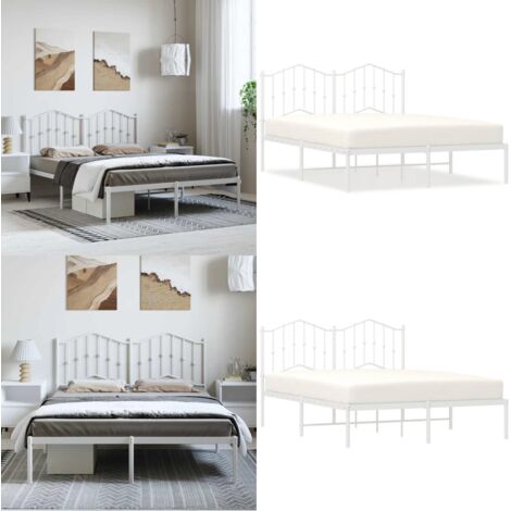 Estructura cama sin colchón con cabecero metal blanco 135x190cm - Estructura de cama - Cabecero de cama