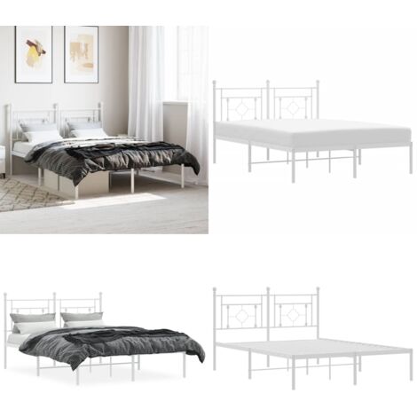 Estructura cama sin colchón con cabecero metal blanco 135x190cm - Estructura de cama - Cabecero de cama