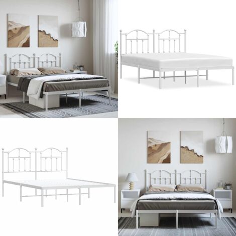 Estructura cama sin colchón con cabecero metal blanco 135x190cm - Estructura de cama - Cabecero de cama