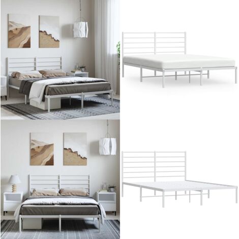 Estructura cama sin colchón con cabecero metal blanco 135x190cm - Estructura de cama - Cabecero de cama