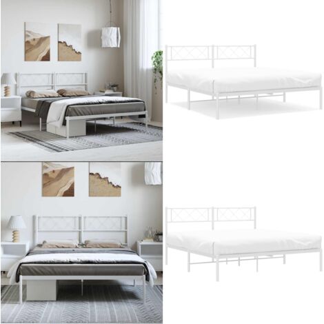 Estructura cama sin colchón con cabecero metal blanco 135x190cm - Estructura de cama - Cama sin colchón