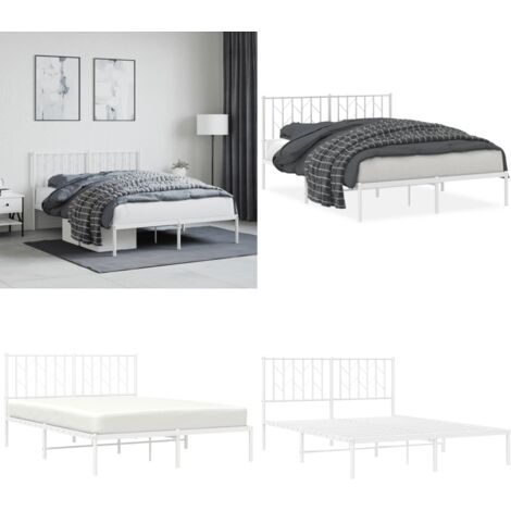 Estructura cama sin colchón con cabecero metal blanco 140x190cm - Cama sin colchón - Cabecero de cama