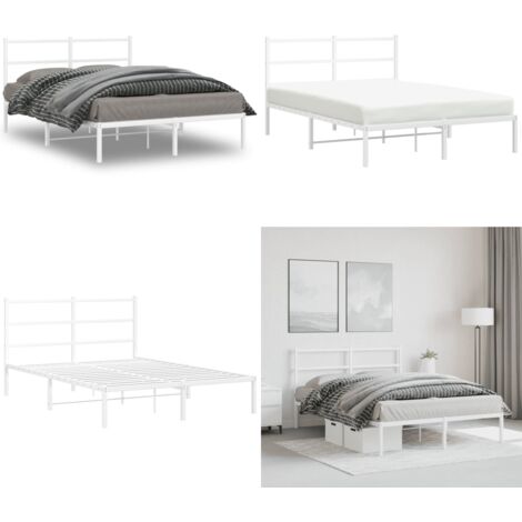 Estructura cama sin colchón con cabecero metal blanco 140x190cm - Cama sin colchón - Cabecero de cama