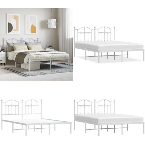 Estructura cama sin colchón con cabecero metal blanco 140x190cm - Cama sin colchón - Cabecero de cama