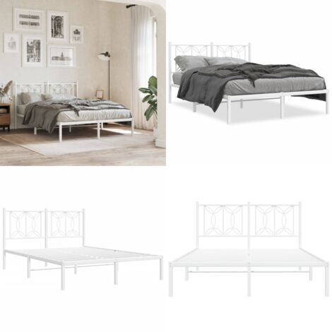 Estructura cama sin colchón con cabecero metal blanco 140x190cm - Estructura de cama - Cabecero de cama