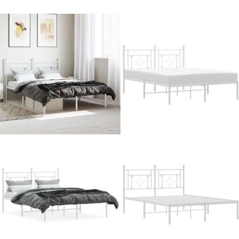 Estructura cama sin colchón con cabecero metal blanco 140x190cm - Estructura de cama - Cabecero de cama