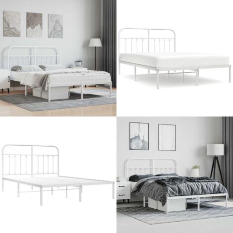 Estructura cama sin colchón con cabecero metal blanco 140x190cm - Estructura de cama - Cabecero de cama