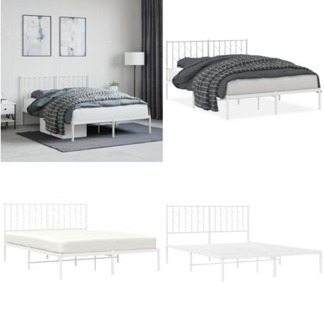 Estructura cama sin colchón con cabecero metal blanco 140x200cm - Cama sin colchón - Cabecero de cama